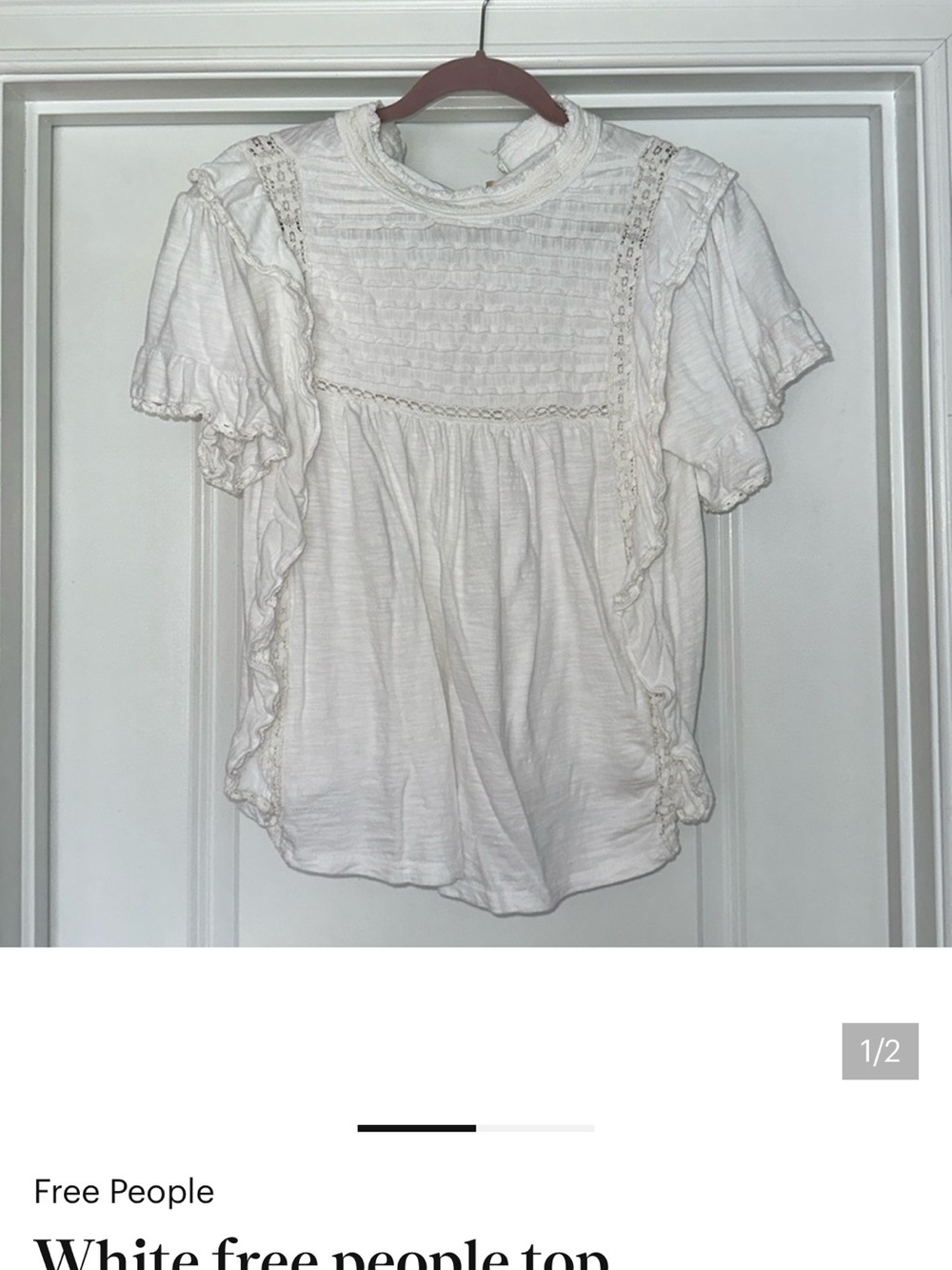 Free People Ivory Lace-Trim Smocked Yoke Blouse
